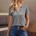 thumbnail image 5 of Womens Summer Tops, Short Sleeve Shirts for Women Casual Loose Fit Solid Color Notch V Neck T-Shirts, 5 of 6