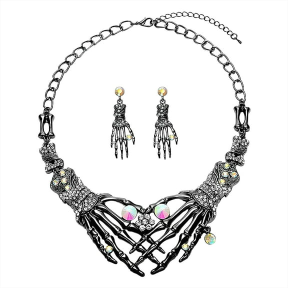 Avaner Halloween Skeleton Hand Skull Necklace Earrings Set