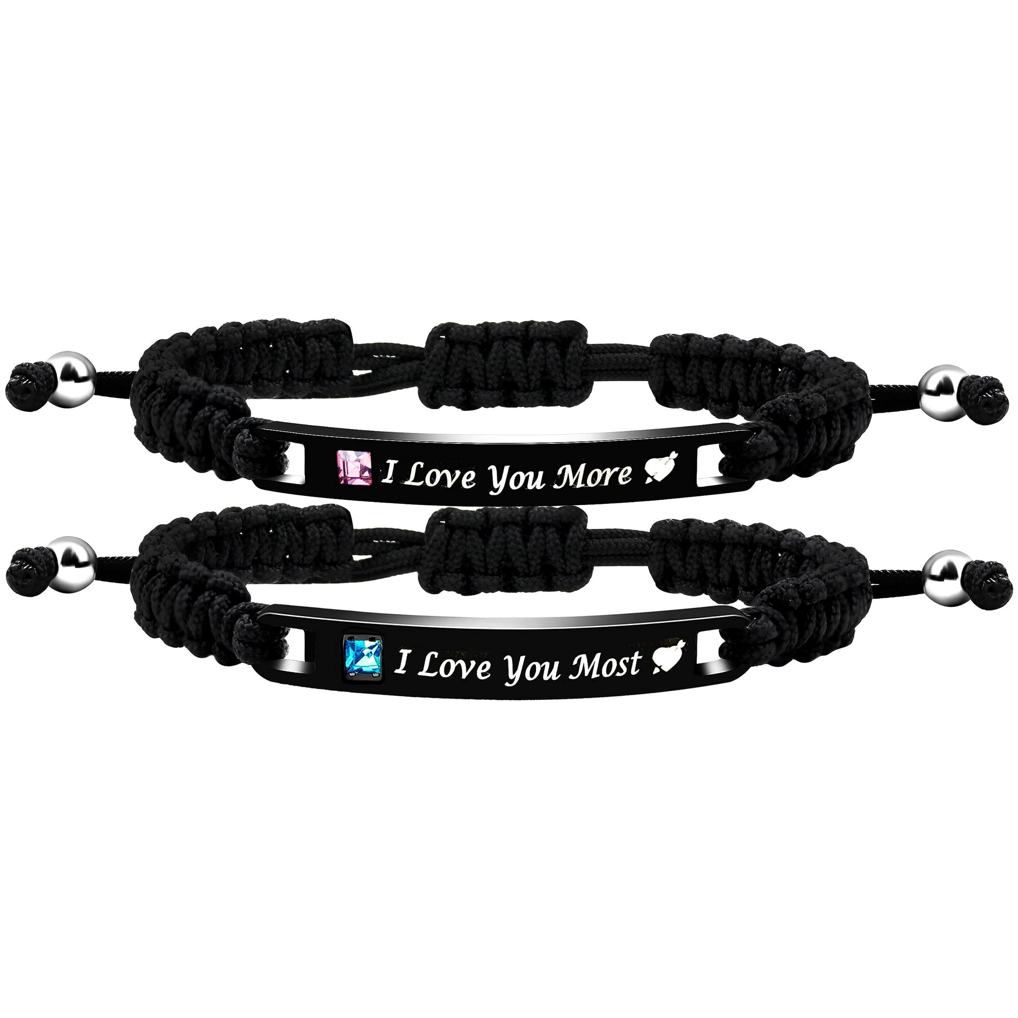 Uloveido Handmade Black Engraved His Her I Love You More Most Bracelets for Couples Boyfriend and Girlfriend Birthday Anniversary Bracelet Gift Y781