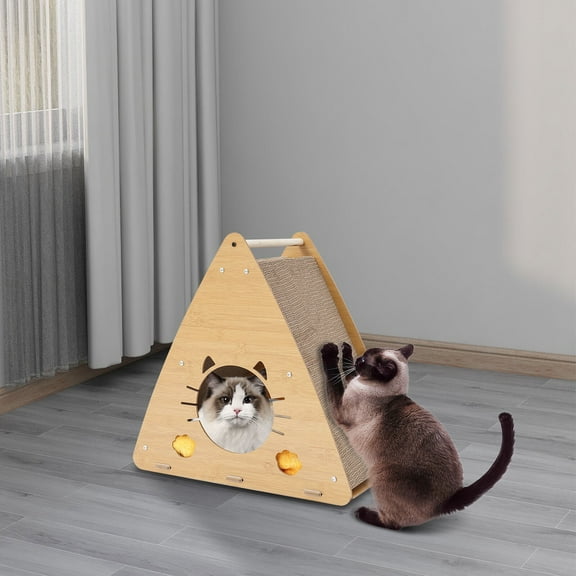 Cat Scratcher Lounge Corrugated Cardboard Triangle Cat Scratcher House W/Cushion