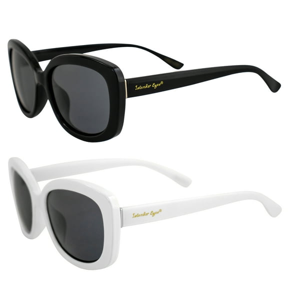 Islander Eyes Dominica Polarized Sunglasses for Women 2 Pairs Black & White Frames w/ Smoke Lenses