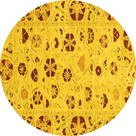 Ahgly Company Machine Washable Indoor Round Abstract Yellow Modern Area Rugs, 6' Round