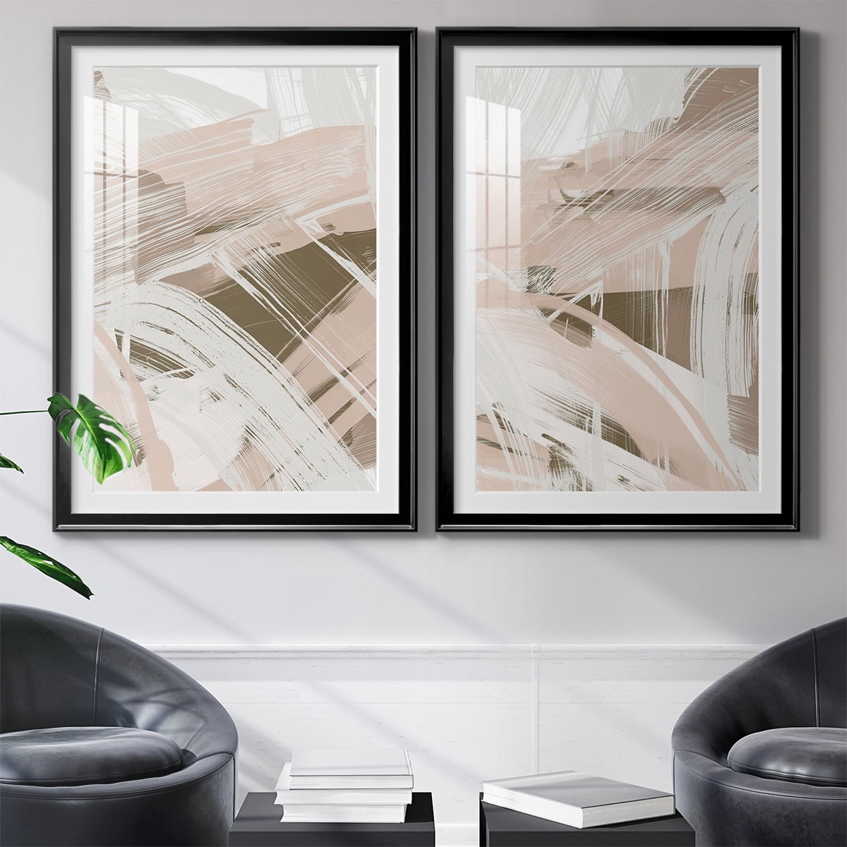 Wexford Home Earthtone Swipe I Premium Framed Print, 30.5" x 42.5" - Ready to Hang, Black (Set of 2)