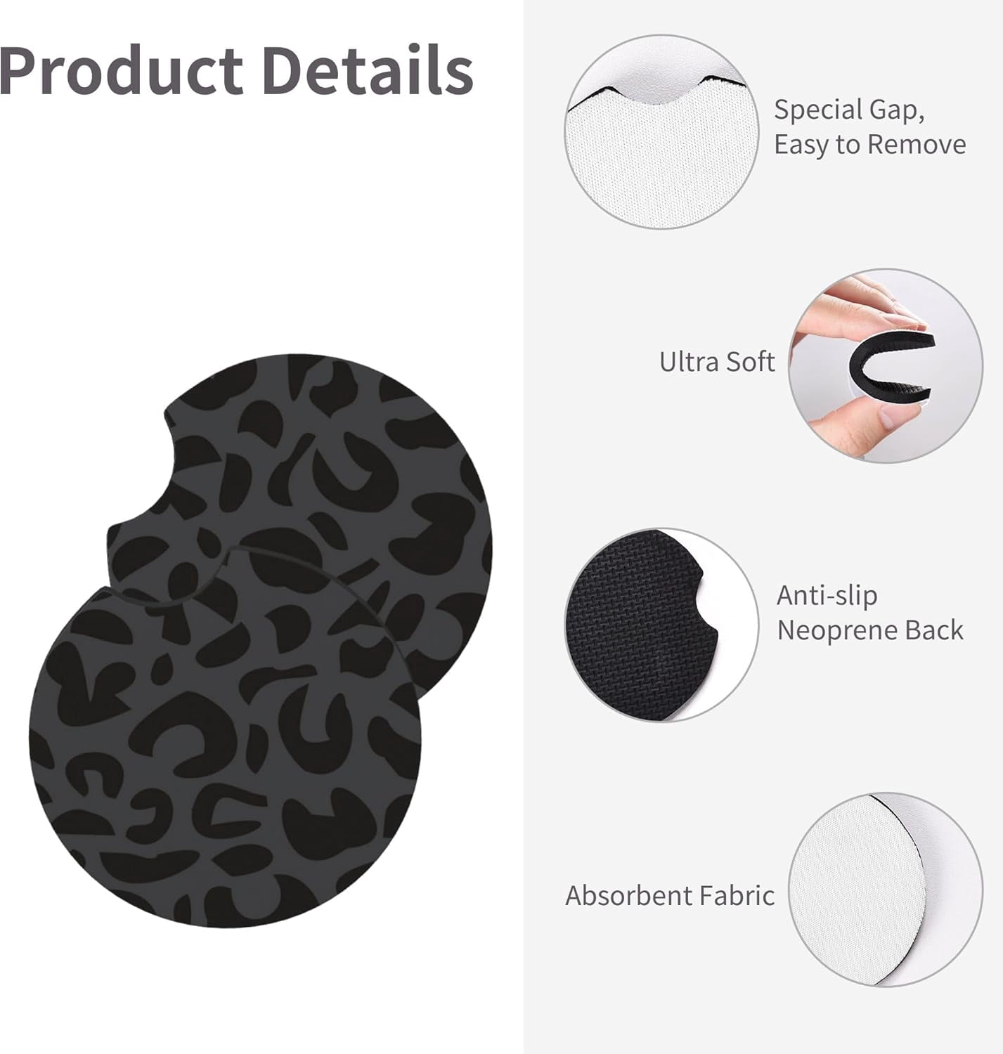 Black Leopard Print Steering Wheel Cover for Women,Universal 14-15 Inch Anti-Slip Breathable with 2 Pieces Car Coasters Cheetah Animal Print Car Wheel Cover Accessories