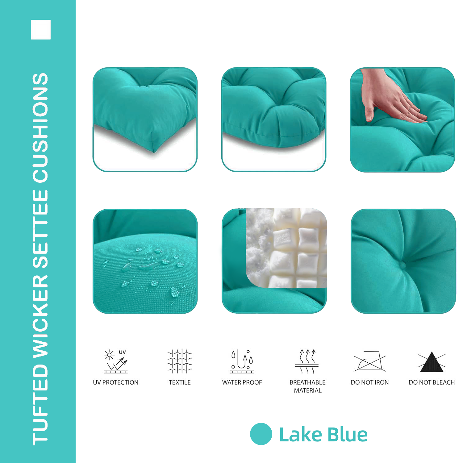 Tufted Wicker Loveseat Cushion, 41" x 19", Outdoor, 1 Count