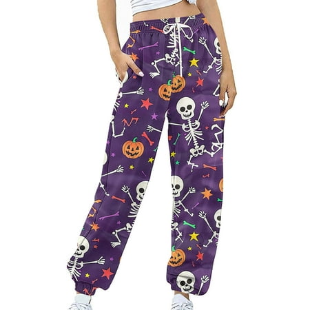 

Gmdeguo Womens Halloween High Waisted Baggy Sweatpants 2024 Fall Jogger Pants Y2k Trendy Lounge Trousers with Pockets