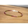 thumbnail image 2 of Watermelon Tourmaline 3mm Rondelle Shape Faceted Cut Beads 7 inch Silver Plated Clasp Bracelet for men, women, unisex. Link Chain Stacking Bracelet.|LINK_06623, 2 of 5