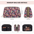 thumbnail image 2 of Skull pink blue flower Makeup Bag, Large Capacity Travel Cosmetic Bag for Women Girls- Travel Toiletry Bag Leather Portable Waterproof Makeup Case Organizer with Handle, 2 of 4