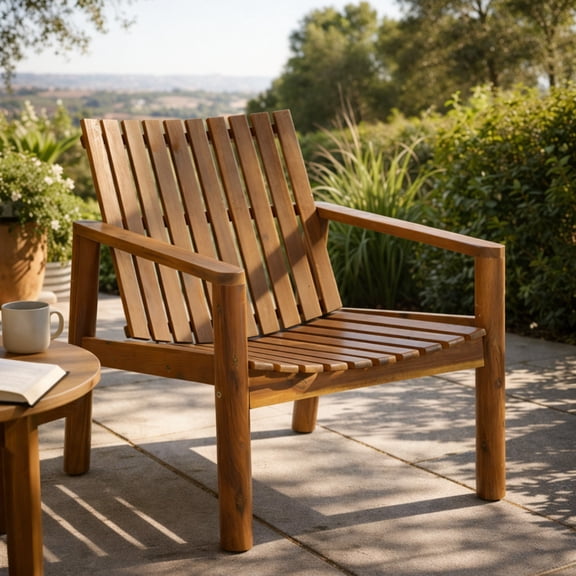 Christopher Knight Home Outdoor Acacia Wood Lounge Chair with Arms, Slatted Back Curved Seat, Brown