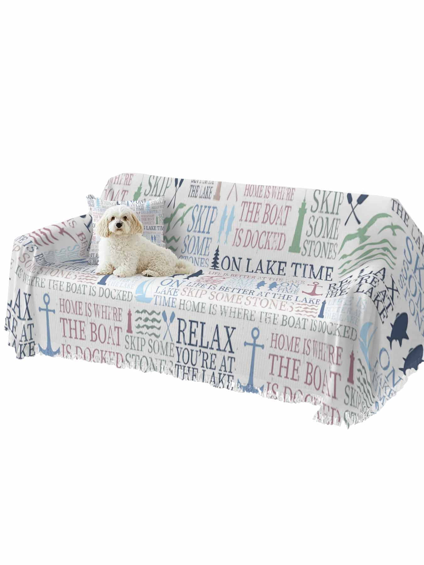 Ocean Nautical Couch Cover, Rustic Anchors Fish Oars Lighthouses Sofa Cover Blanket for Loveseat Couches, Sectional Sofa Slipcover Furniture Protector for Living Room Bedroom 71''x118''