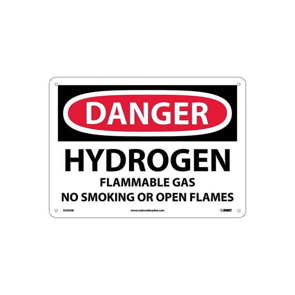 National Marker Hydrogen Flammable Gas No Smoking Or Open. . . 10X14 .040 Aluminum Danger Sign