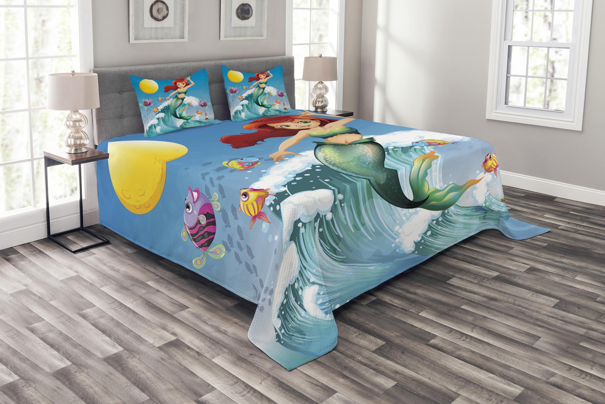 Twin Size Soft Comfortable Top Sheet Decorative Bedding 1 Piece Multicolor Illustration Little Girl on top of a Big Wave in The Surf Fish Kids Ambesonne Mermaid Flat Sheet