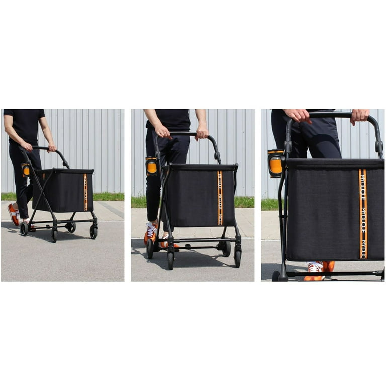 MY DUQUE Max Shopping Caddy Personal Shopping Trolley, Foldable Shopping Bag with 4 Wheels, Suspension, Height Adjustment, Foot Brake, Cup Holder and Modern Design, up to 25 kg Load Capacity, Grey
