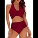 thumbnail image 3 of Traje de Baño de Dos Piezas con Control de Abdomen para Mujer, Bikini de Cintura Alta, 2025 Rojo Ladrillo XXL, 3 of 9