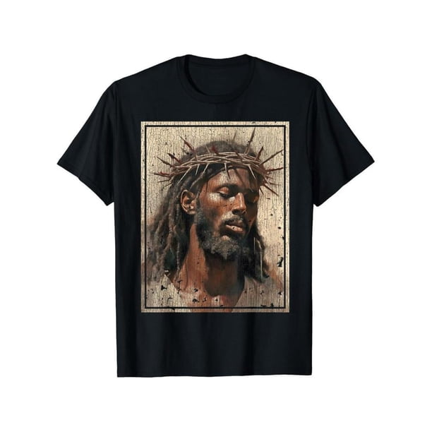 100% Cotton Black Jesus Shirt Face of Jesus Cross With Crown of Thorns TShirt Tee