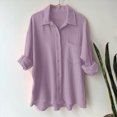 thumbnail image 2 of ORT Womens Button up Linen Shirt Casual Short Sleeve Shirts Summer Fashion Cotton Linen Shirt Top Blouses with Pocket(Z1-Light Purple,3XL), 2 of 4