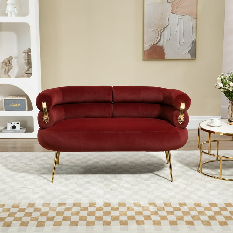 Velvet Accent Chair Couch with Curved Armrests Leisure Sofa Chair with Gold Metal Legs Modern Reading Sofa for Living Room Bedroom Office Lounge