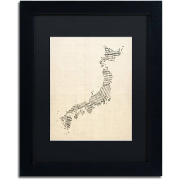 Trademark Fine Art 'Old Sheet Music Map of Japan' Canvas Art by Michael Tompsett, Black Matte, Black Frame