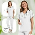 thumbnail image 4 of Scrubs Sets for Women 2 Piece 2026 Spring Summer V-Neck Scrub Top & Jogger Pant Stretch Nursing Scrubs Set Quick Dry Medical Working Uniforms with Multi Pocket for Nurse Esthetician White 2XL, 4 of 5