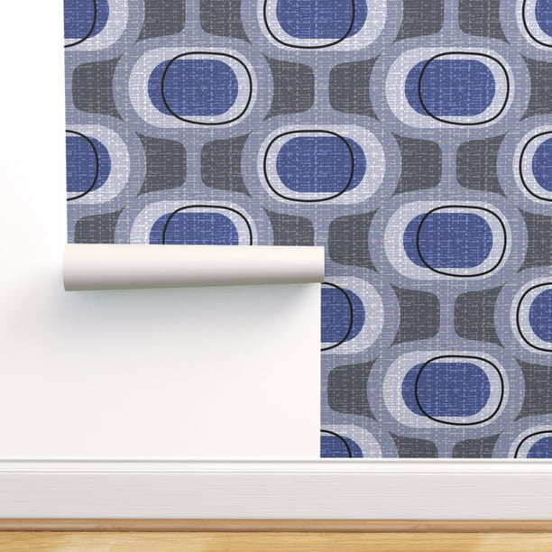 Removable Water Activated Wallpaper Mcm 60s 70s Retro Blue Ottomanbrimdesigns Walmart Com