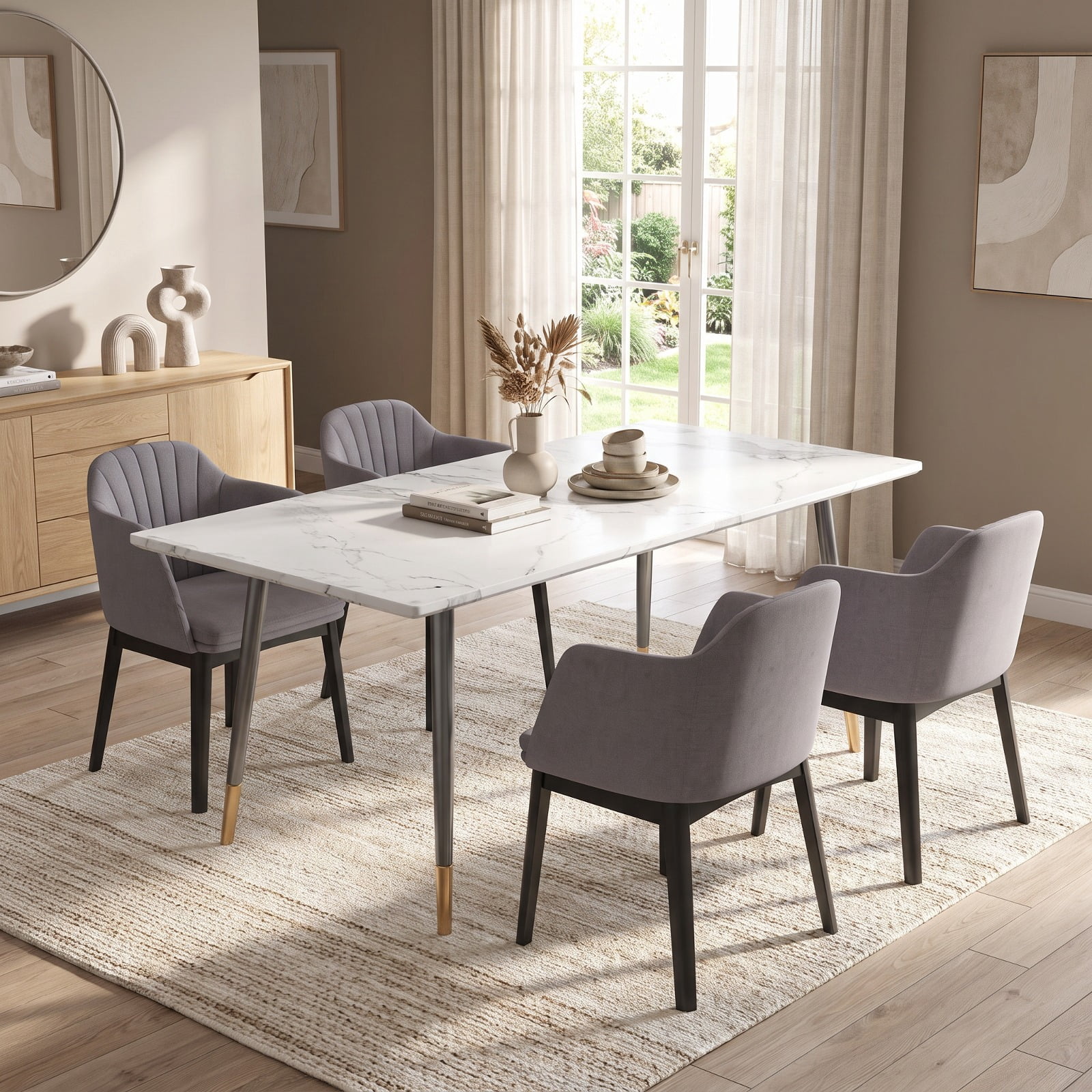 Furnibear Upholstered Velvet Accent Modern Dining Chairs Set of 2 with Curved Backrests for Kitchen Dining Room Living Room Home, Grey