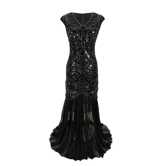 Long Flapper Evening Dress Roaring 20S 1920S Sequin Maxi Flapper Themed Party