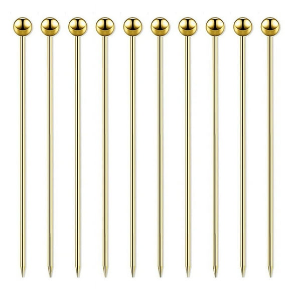 ZUARFY 10pcs 304Stainless Steel Cocktail Picks Stick Titanium Fruit Sticks Mixing Stick Drinks Martini Picks Ball Shape Buffet
