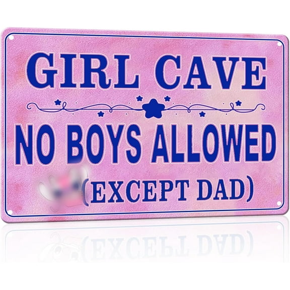 8 x 12 in Metal Tin Sign - Cute Room Decor For Teen Girls Cool Stuff No Boys Allowed Sign For Girls Bedroom Decor Pink Girly Things Decorations Posters For Girls Room Sign 8 X 12 Inches