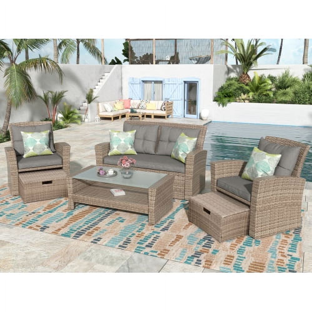 4 Pieces Outdoor Patio Furniture Sets,Patio Sectional Sofa Set with Tempered Glass Coffee Table and 2 Rattan Chairs,Patio Set Wicker Chair Set with Storage Boxes,for Garden Backyard Lawn - image 2 of 7
