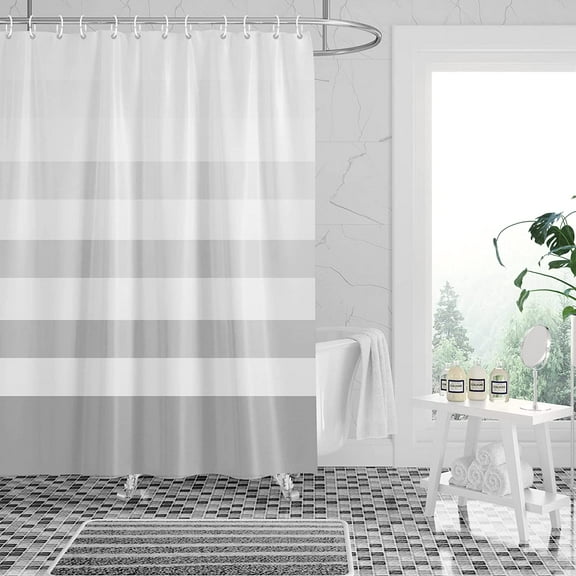 Highline Stripe Shower Curtain Water Repellent Shower Curtain Set for Bathroom, 72-Inch x 72-Inch, Contemporary Gradient Horizontal Stripes [Grey]
