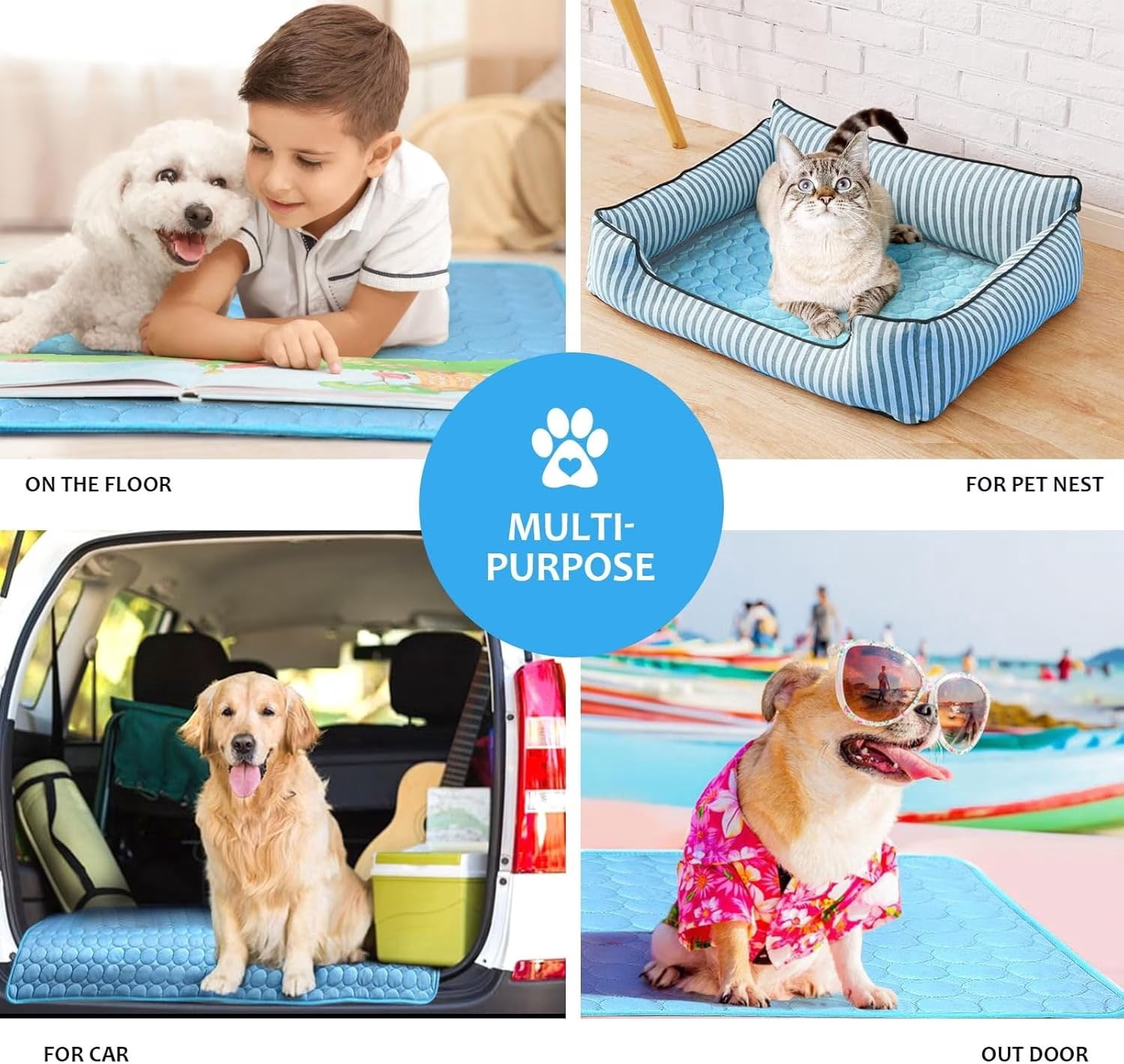 Chillpaws Cooling Mat, Pet Cooling Mat for Dogs Cats Summer Pet Bed Self Cooling Blanket Breathable Rest Pad 70x56cm Blue