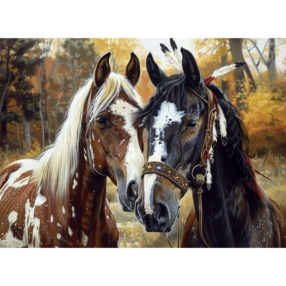 Couple of Feather Horse 5D Diamond Art Painting by Number Kits for Adults DIY Paint with Round Full Drill Diamond Gems Painting Art Craft for Home Wall Decor 11.8x15.8inch(1)
