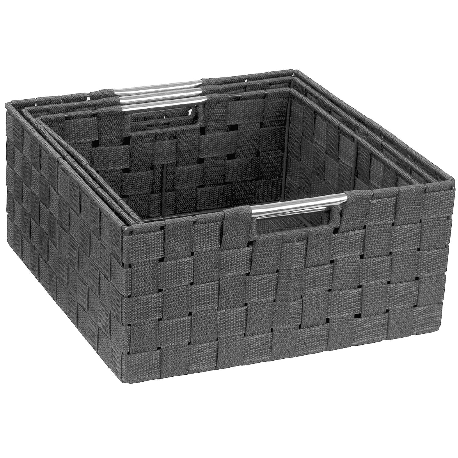 Sorbus 3 Piece Woven Storage Basket Set, Stackable Cube Bins with Handles, Gray Organizer Totes