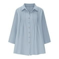 thumbnail image 5 of Womens Cotton Linen Dressy Blouses, 3/4 Sleeve Shirts for Women Lightweight Casual Pleated Solid Color Lapel Button Down T-Shirts, 5 of 6