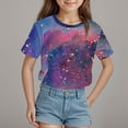 thumbnail image 2 of 2DXuixsh Vêtements d'Été pour Filles T-Shirt Mignon Hauts Juniors T-Shirts Graphiques pour Adolescentes Mode Imprimé Ciel Cosmique Manches Courtes T-Shirt Imprimé Col Rond Hauts d'Été Rose Taille 140, 2 of 4