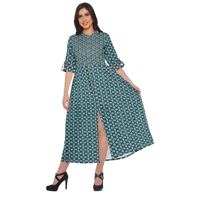 Moomaya Robe Tunique Imprimée à Manches Courtes Kurti d'Été pour Femmes