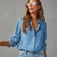 thumbnail image 3 of Womens Casual Denim Shirt - Turn Down Collar, Long Sleeve, Button Front - Western Style Top - S-XL, 3 of 8