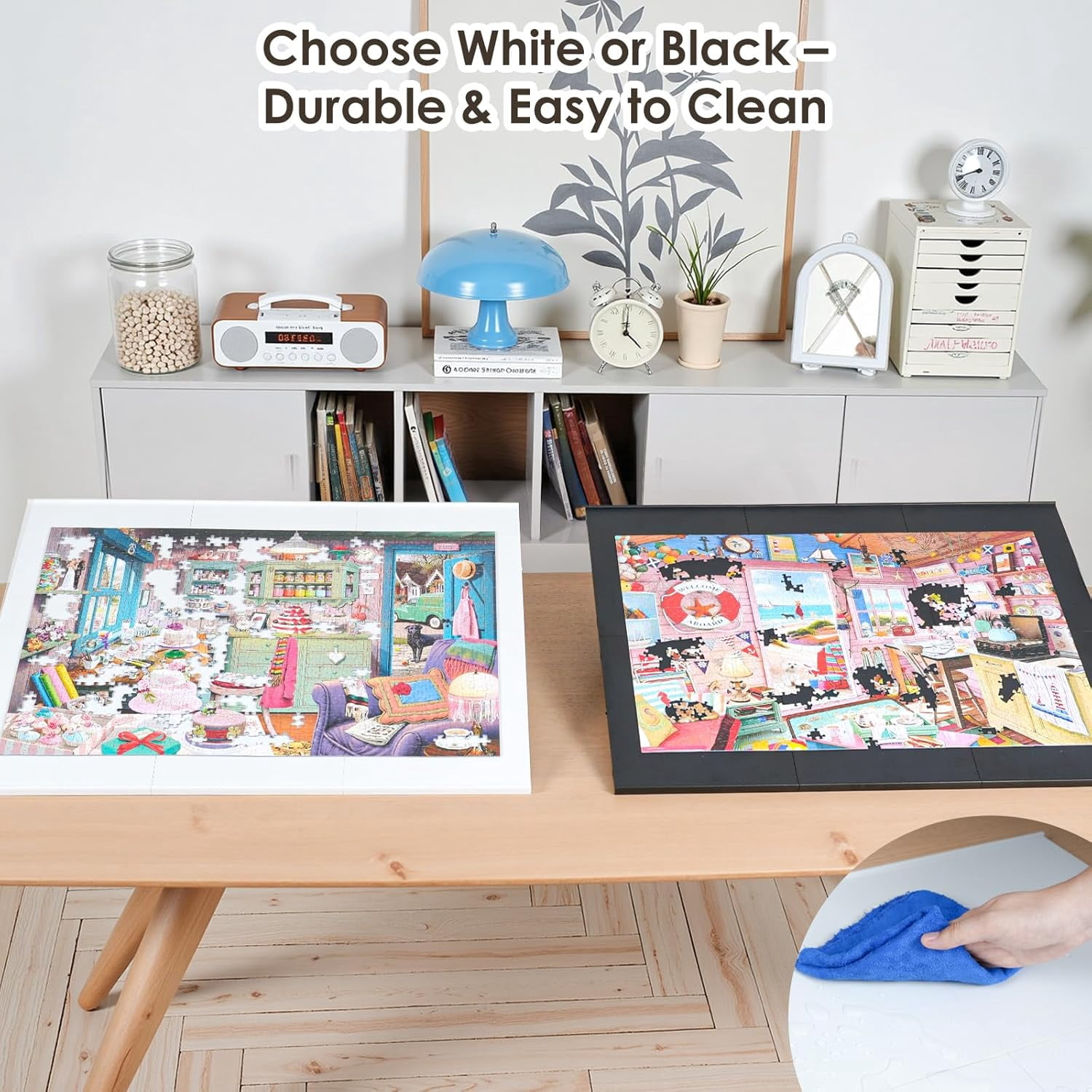 WELGEE 1000-Piecce Tilting Puzzle Board with Stand, Lightweight Portable Puzzle Table for Adults, DIY Customizable Puzzle Accessory(White)