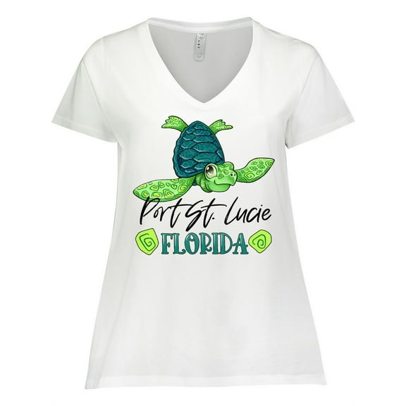 Inktastic Port St. Lucie, Florida Happy Sea Turtle Women's Plus Size V-Neck T-Shirt
