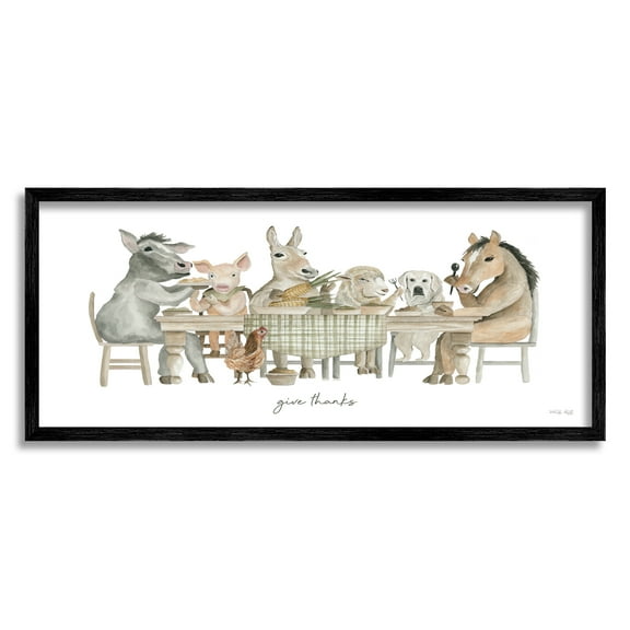 Stupell Industries Give Thanks Farmhouse Kitchen Animals & Insects Painting Black Framed Art Print Wall Art, 24 x 10