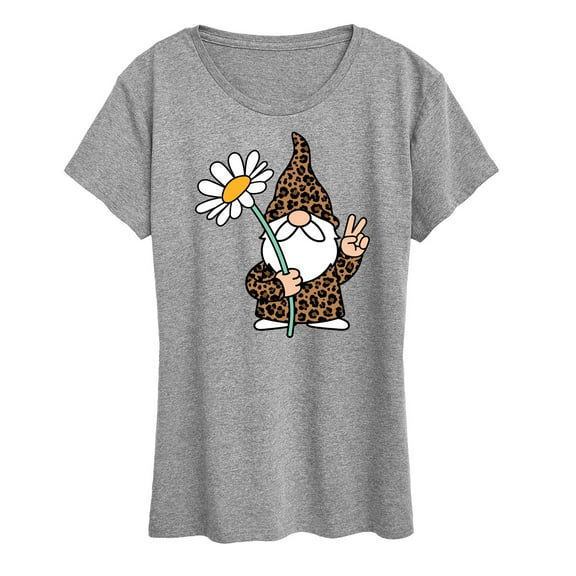 Instant Message - Leopard Print Gnome Daisy - Women's Short Sleeve Graphic T-Shirt