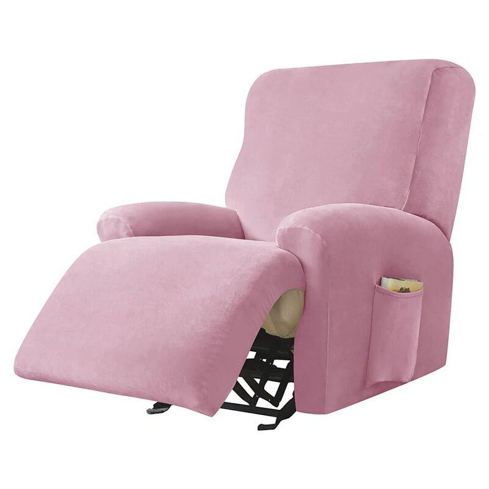 Housse De Fauteuil Relax En Velours - 4 Pièces Extensibles Avec Poche Latérale - Anti-Dérapant Et Lavable - Marron