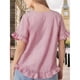 thumbnail image 5 of Camisa Informal Holgada A Rayas de Media con Cuello Redondo y Volantes para Mujer Raya Roja M, 5 of 7