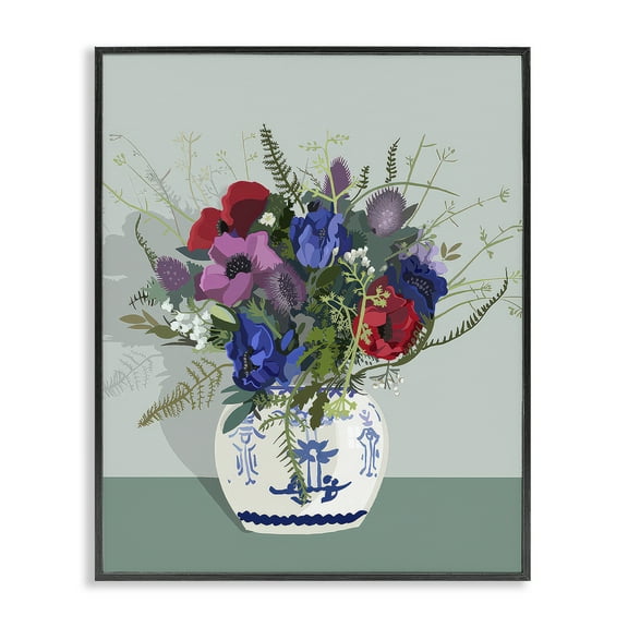 Stupell Industries Ginger Jar & Anemones Plants & Flowers Painting Black Framed Art Print Wall Art, 11 x 14