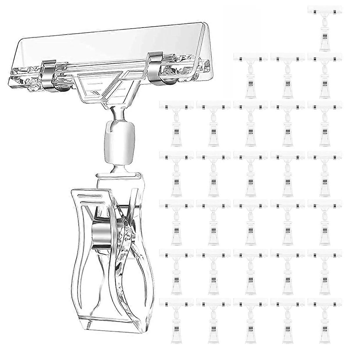 30 Pcs Label Holders Sign Clip, Plastic Clear Rotatable Sign Clips ...