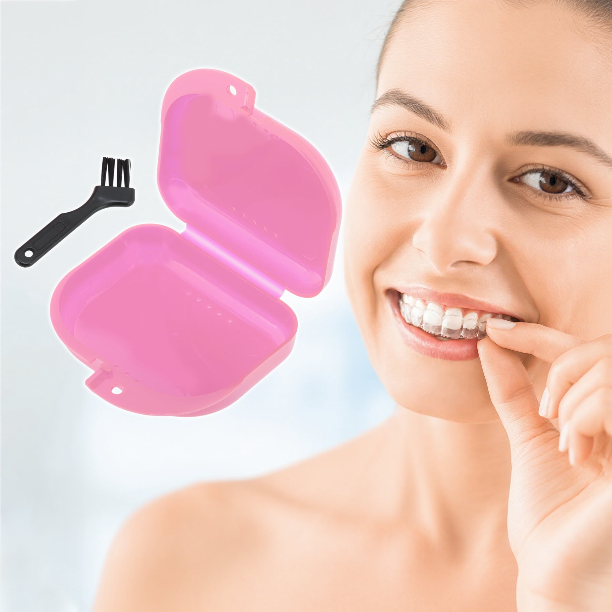Unique Bargains Mini Braces Box with Brush 1 Set Pink