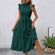 thumbnail image 1 of Karight Women's Summer Cap Sleeve Textured Dress Ruffled Neck Waist Tie Knot Midi A-line Dress, 1 of 5