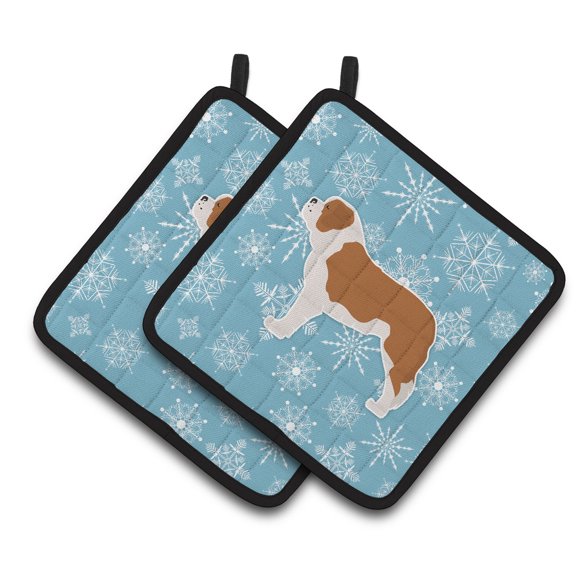 Carolines Treasures BB3576PTHD Winter Snowflake Saint Bernard Pair of Pot Holders , 7.5HX7.5W, multicolor