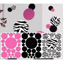 Fun Wall Dot Decals Zebra Striped Black & Pink Polka Dot Room Decor Stickers (63)Dots 1"-6.5"