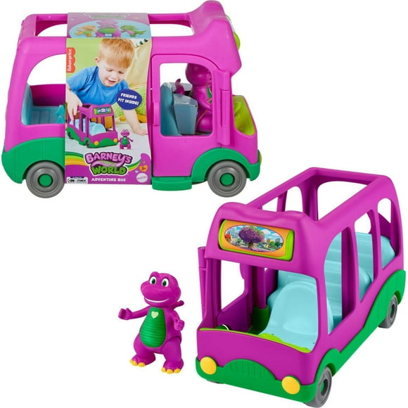 Fisher-Price Barney’s World Adventure Bus Push-Along Toy & Barney Figure for Kids, 2 Pieces